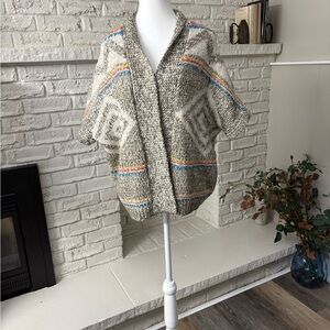American Eagle Chunky Alpaca Blend Aztec Tribal Open Front Cardigan Size Small